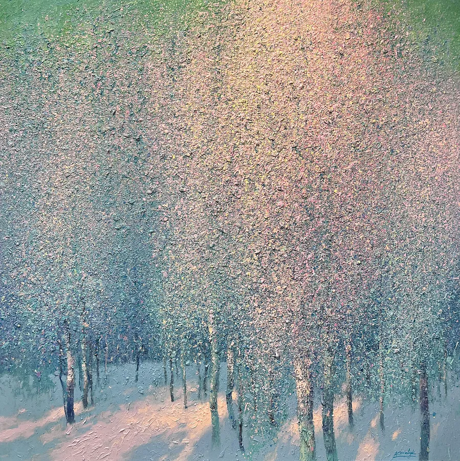Image of Magic of Winter  by Andrii Kovalyk, size: 150x150 cm , made of Oil on canvas, Original Artworks  medium, part of the Inner Landscapes series, priced at €7000