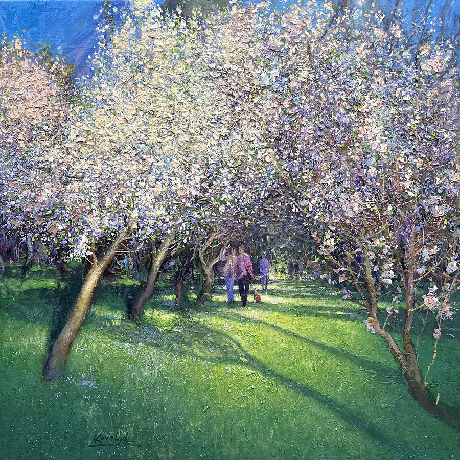 Image of Primavera en Madrid by Andrii Kovalyk, size: 70x70 cm , made of Oil on canvas , Original Artworks  medium, from Madrid , part of the Landscapes Around the World  series, priced at €2500