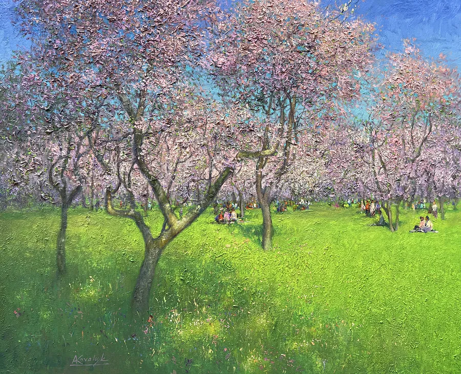 Image of Joy of Spring  by Andrii Kovalyk, size: 81x100 cm , made of Oil on canvas , Original Artworks  medium, from Madrid , part of the Landscapes Around the World  series, priced at €2500