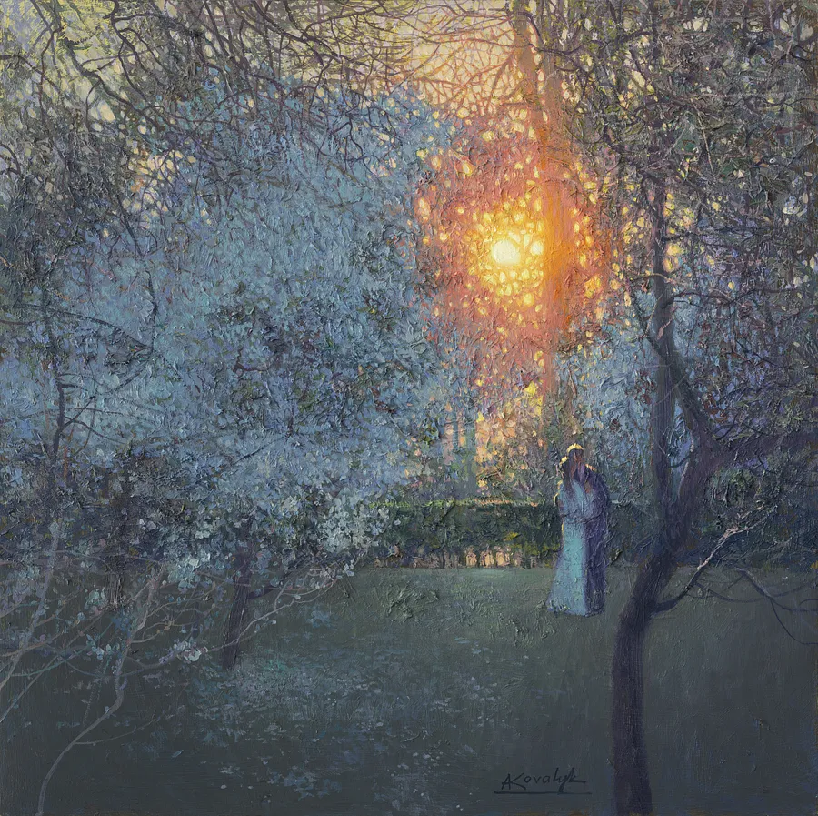 Image of Morning Dance  by Andrii Kovalyk, size: 70x70 cm , made of Oil on board , Original Artworks  medium, part of the Sold series, priced at €2500