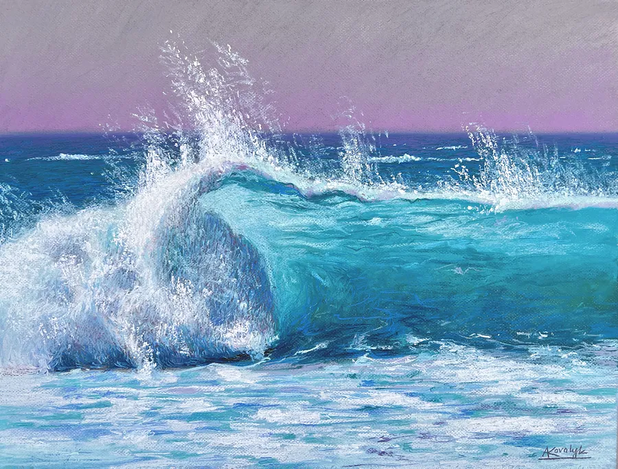 Image of Breath of the Wave by Andrii Kovalyk, size: 50x65 cm , made of Pastel on paper , Original Artworks  medium, from Madrid , part of the Landscapes Around the World  series, priced at €550